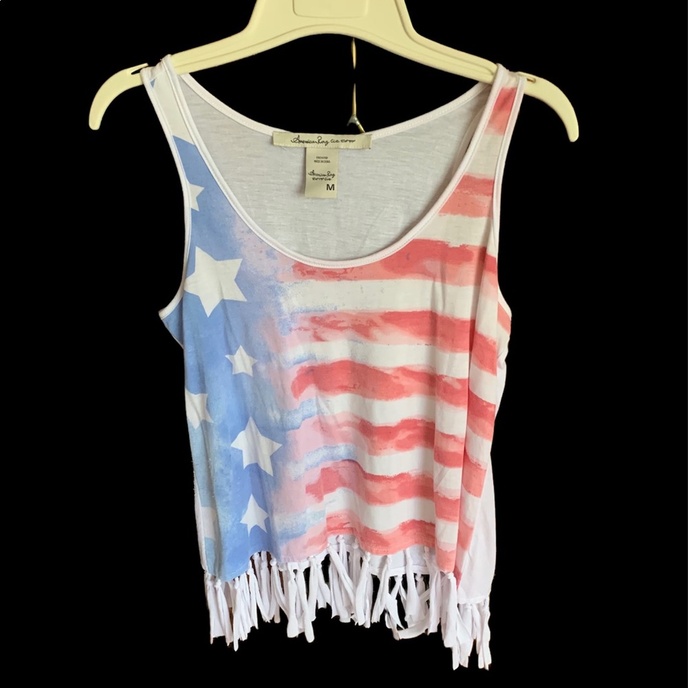 American Rag patriotic, red, white & blue fringed tank top